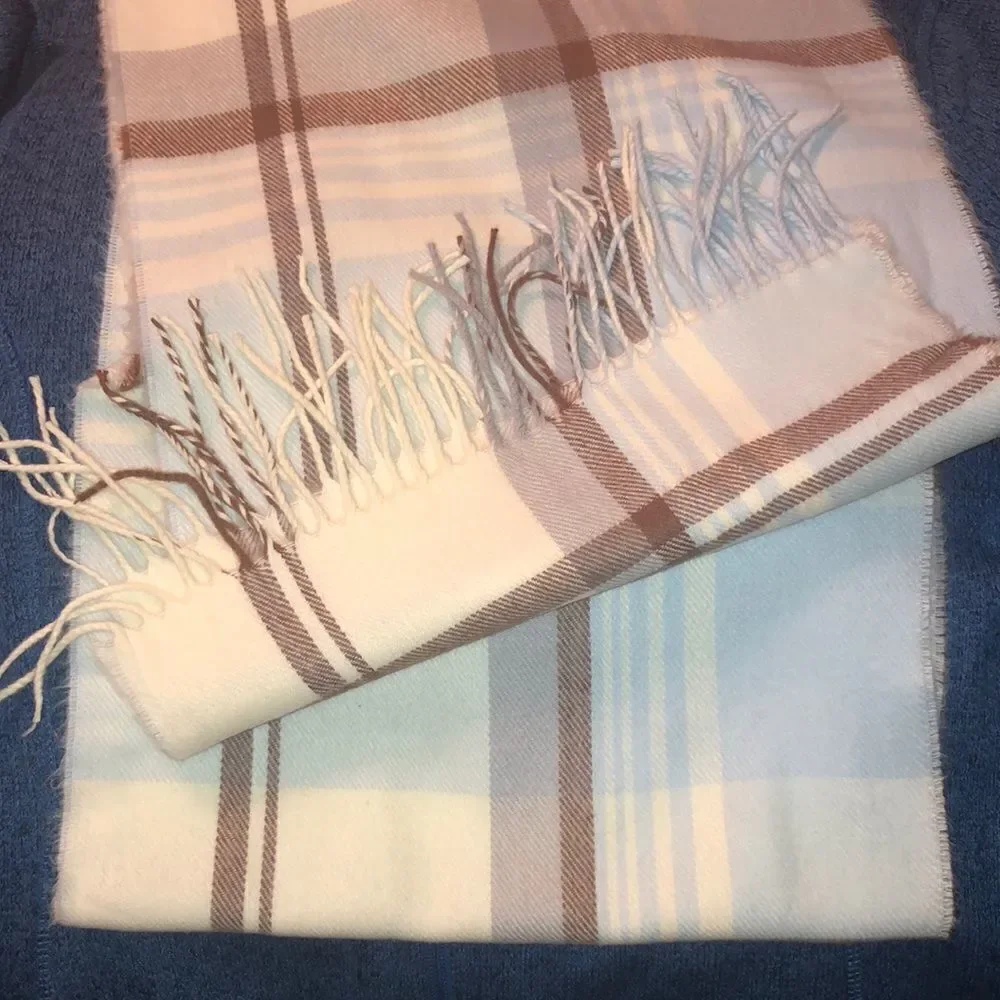 Blue White Brown Gray Plaid Scarf